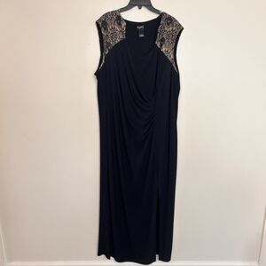 SOHO Apparel Ltd Womens Plus Size 24W Black Lace Shoulder Draped Midi Dress